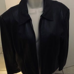 Black Zipper real leather jacket.  L
